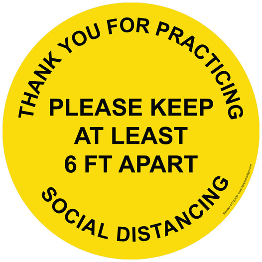 Yellow Thank You For Practicing Social Distancing Floor Label CS122434