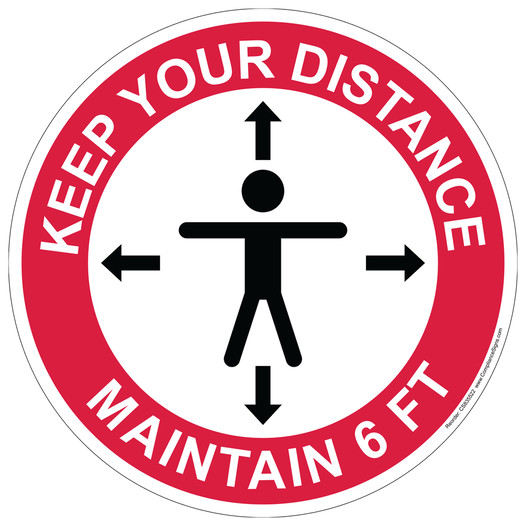 White Keep Your Distance Maintain 6 Ft Floor Label CS835522