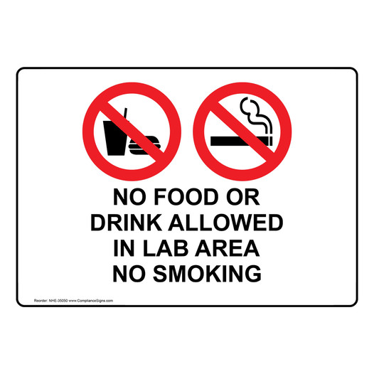 No Food Or Drink Allowed In Lab Area Sign With Symbol NHE-35050