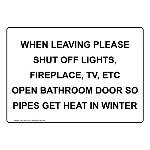 When Leaving Please Shut Off Lights, Fireplace, Sign NHE-35607