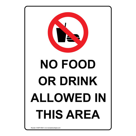 Portrait No Food Or Drink Allowed Sign With Symbol NHEP-35051