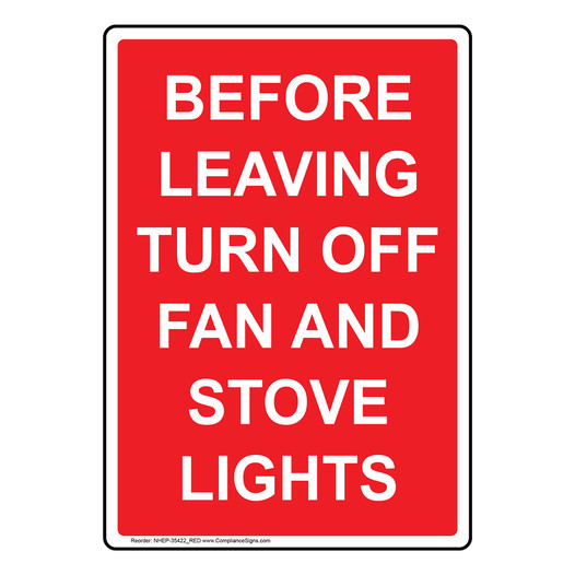 Vertical Sign Workplace Safety Before Leaving Turn Off Fan And