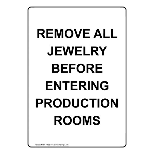 Portrait REMOVE ALL JEWELRY BEFORE ENTERING Sign NHEP-50532
