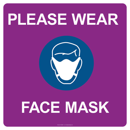 Purple Notice Please Wear Face Mask Pavement Label CS249824