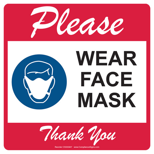 Red Please Wear Face Mask Thank You Carpet Label CS333407