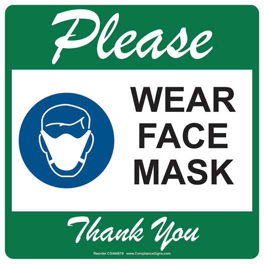 Green Please Wear Face Mask Thank You Carpet Label CS494878