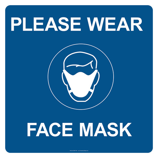 Blue Notice Please Wear Face Mask Pavement Label CS671591