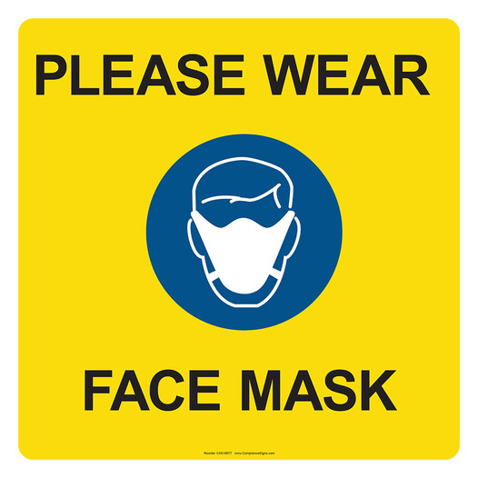 Yellow Notice Please Wear Face Mask Pavement Label CS818677
