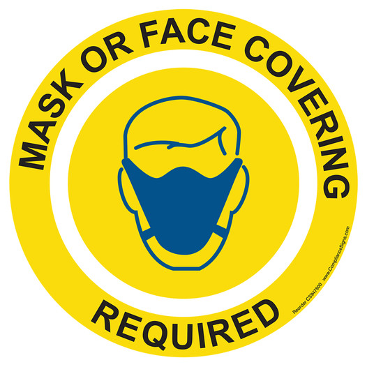 Yellow Mask Or Face Covering Required Carpet Label CS947500