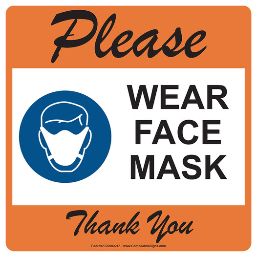 Orange Please Wear Face Mask Thank You Carpet Label CS989218