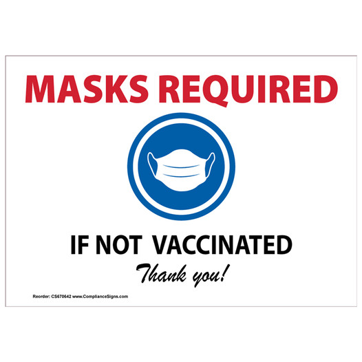 Masks Required If Not Vaccinated Thank You! Sign CS670642