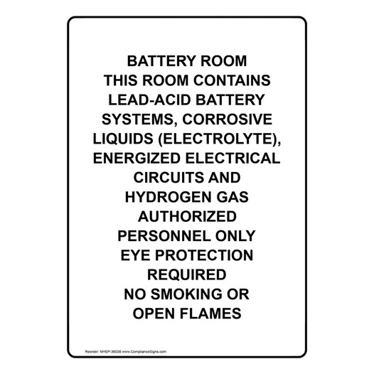 Portrait Battery Room This Room Contains Lead-Acid Sign NHEP-36038