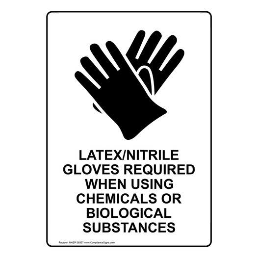 Portrait Latex/Nitrile Gloves Required Sign With Symbol NHEP-36557