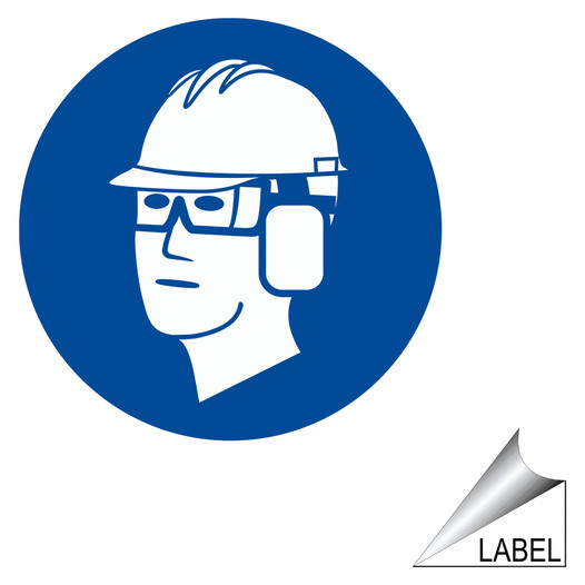 Safety Glasses Hearing Protection Hard Hat Label LABEL-CIRCLE-40-R PPE