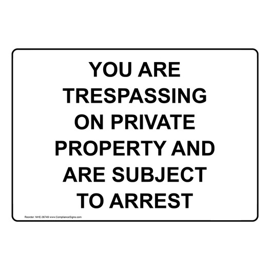 Private Residence You Are Trespassing On Sign NHE-36749