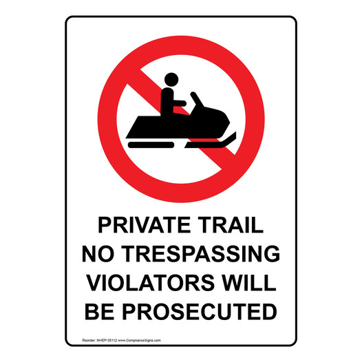 Portrait Private Trail No Trespassing Sign With Symbol NHEP-35112