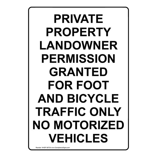 Portrait Private Property Landowner Permission Sign NHEP-36734