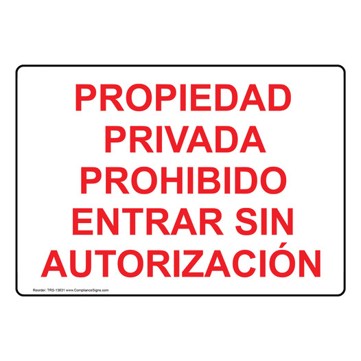 Private Property Spanish Sign for No Soliciting / Trespass TRS-13631