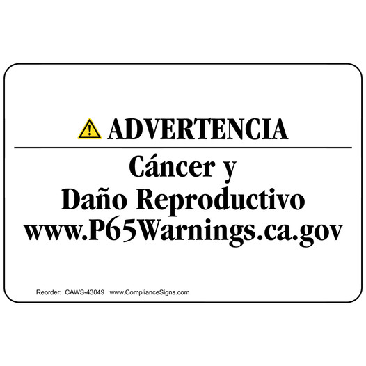Spanish Prop 65 Cancer / Reproductive Harm Warning Roll Label CAWS-43049