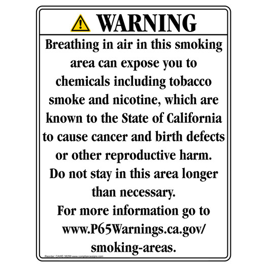 California Prop 65 Smoking Warning Sign CAWE-38299