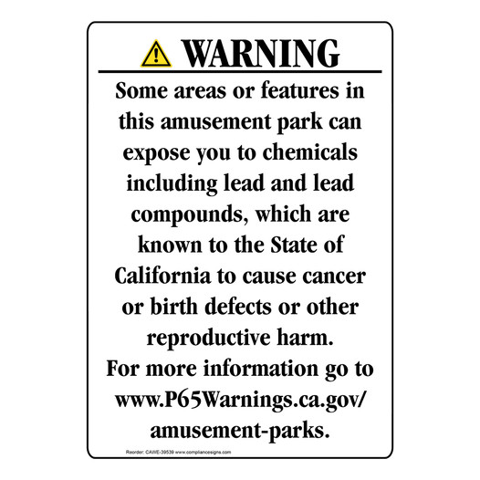 Portrait California Prop 65 Recreation Warning Sign CAWE-39539