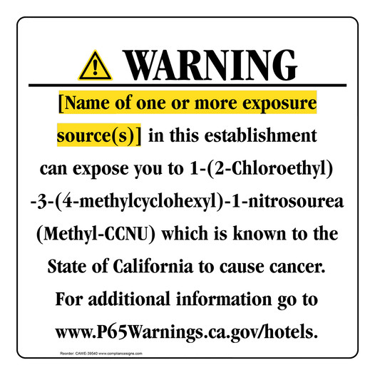 California Prop 65 Hotel Warning Sign CAWE-39540