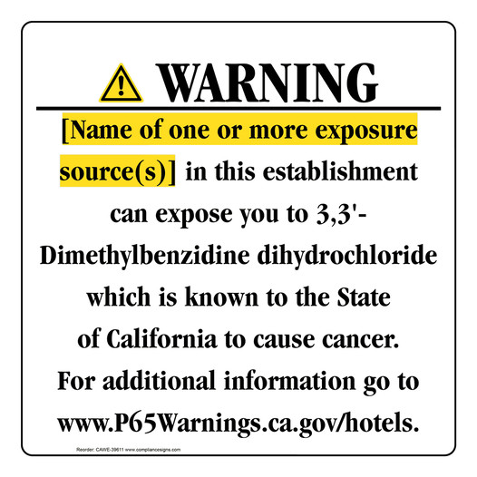 California Prop 65 Hotel Warning Sign CAWE-39611