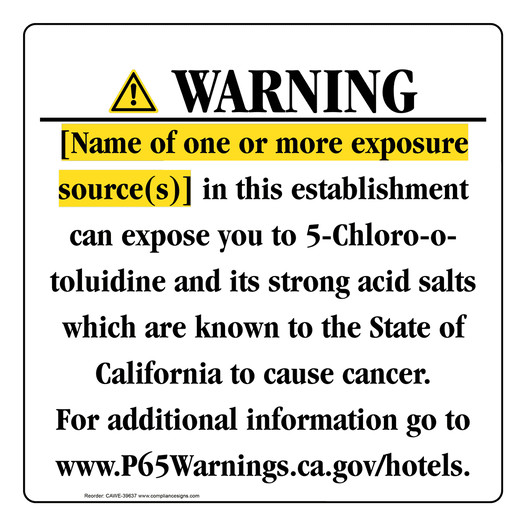 California Prop 65 Hotel Warning Sign CAWE-39637