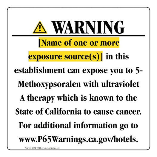 California Prop 65 Hotel Warning Sign CAWE-39638