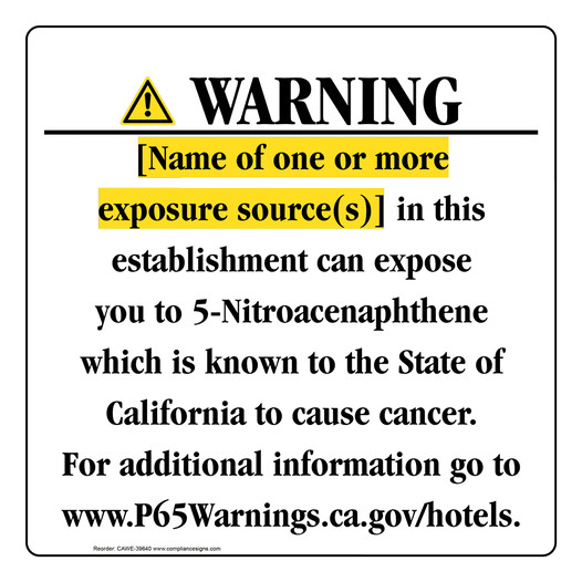 California Prop 65 Hotel Warning Sign CAWE-39640