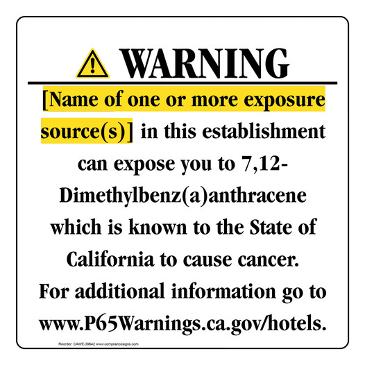 California Prop 65 Hotel Warning Sign CAWE-39642