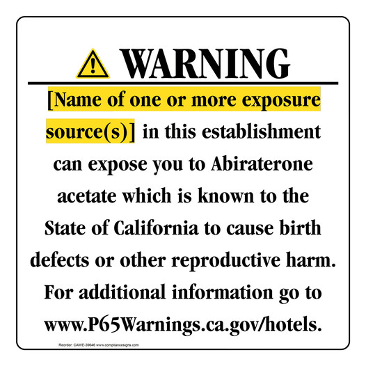California Prop 65 Hotel Warning Sign CAWE-39646