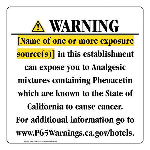 California Prop 65 Hotel Warning Sign CAWE-39675