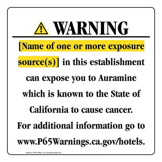California Prop 65 Hotel Warning Sign CAWE-39691