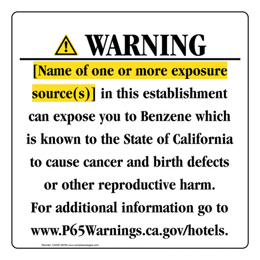 California Prop 65 Hotel Warning Sign CAWE-39704