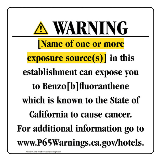 California Prop 65 Hotel Warning Sign CAWE-39708