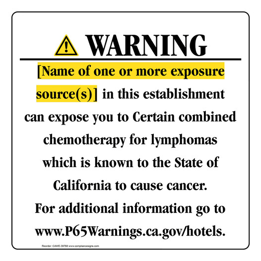 California Prop 65 Hotel Warning Sign CAWE-39768