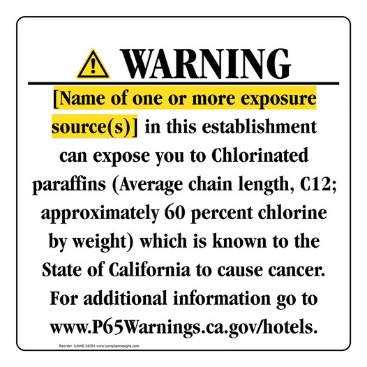 California Prop 65 Hotel Warning Sign CAWE-39781