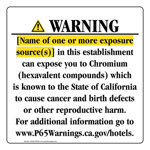 California Prop 65 Hotel Warning Sign CAWE-39790