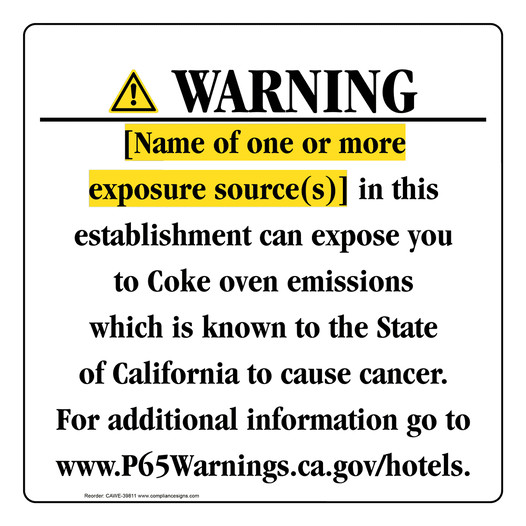 California Prop 65 Hotel Warning Sign CAWE-39811
