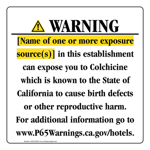 California Prop 65 Hotel Warning Sign CAWE-39812