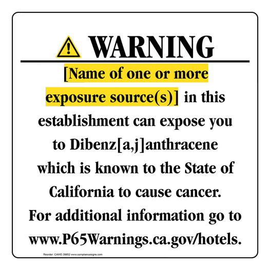 California Prop 65 Hotel Warning Sign CAWE-39852