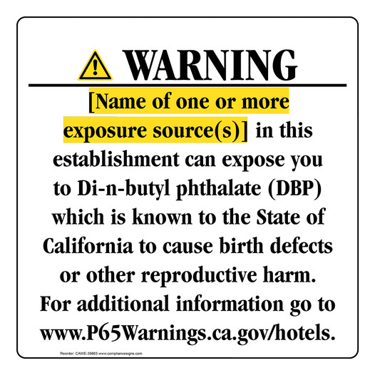 California Prop 65 Hotel Warning Sign CAWE-39883