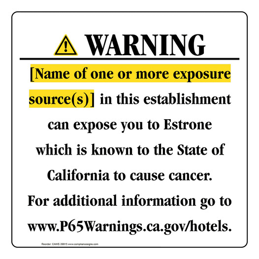 California Prop 65 Hotel Warning Sign CAWE-39915