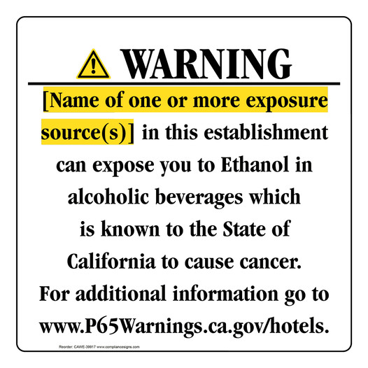 California Prop 65 Hotel Warning Sign CAWE-39917