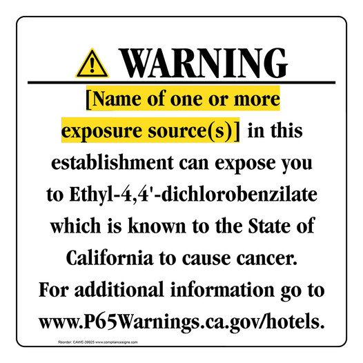 California Prop 65 Hotel Warning Sign CAWE-39925