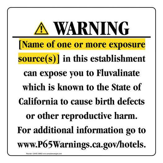 California Prop 65 Hotel Warning Sign CAWE-39952