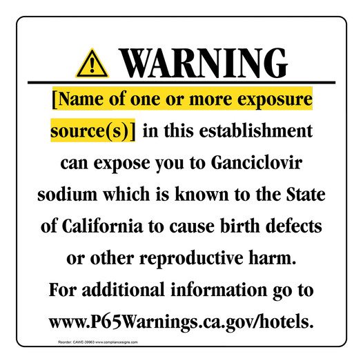 California Prop 65 Hotel Warning Sign CAWE-39963