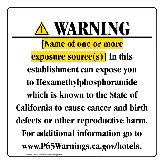 California Prop 65 Hotel Warning Sign CAWE-39993