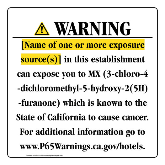 California Prop 65 Hotel Warning Sign CAWE-40096